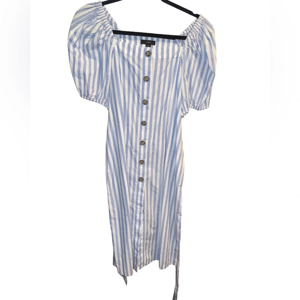 J crew striped cottage midi dress‎ with puff sleeves